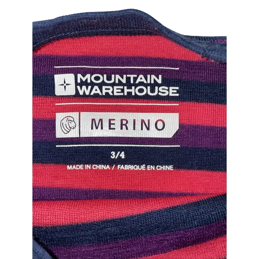 Youth Size 3/4Y Mountain Warehouse Merino Wool Top Pink Purple Navy Striped